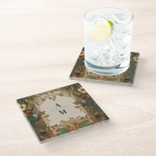 Flora Vintage Art Nouveau Hochzeit Glasuntersetzer
