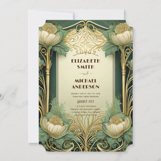 Flora Vintage Hochzeit Einladung Jugendstil (Vorderseite)