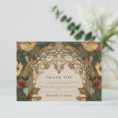 Flora Vintage Jugendstil-Hochzeit Dankeskarte (Stehend Vorderseite)