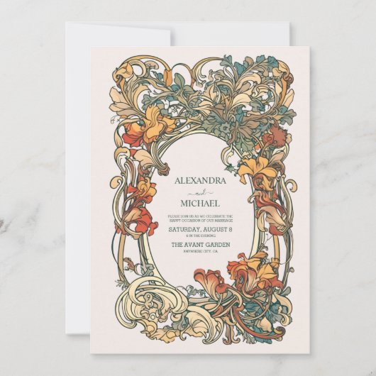 Flora Vintage Jugendstil-Hochzeit Einladung (Vorderseite)