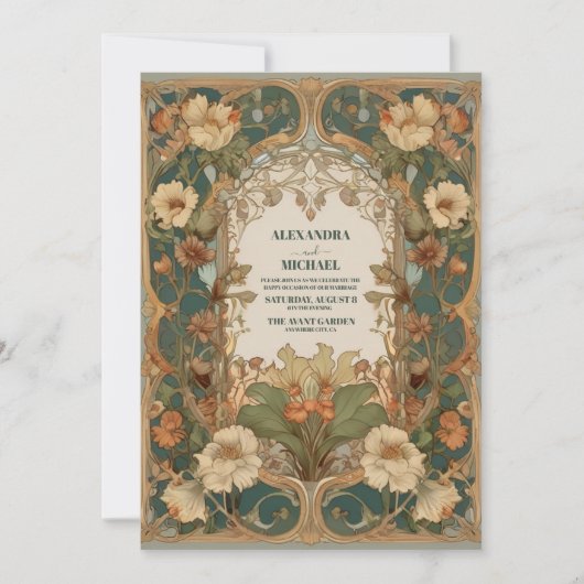 Flora Vintage Jugendstil-Hochzeit Einladung (Vorderseite)