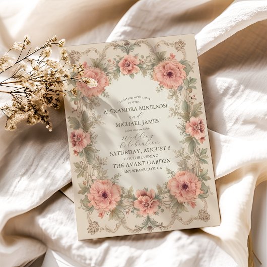 Flora Vintage Jugendstil-Hochzeit Einladung