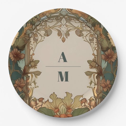 Flora Vintage Jugendstil-Hochzeit Pappteller (Vorderseite)