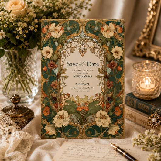 Flora Vintage Jugendstil-Hochzeit Save The Date