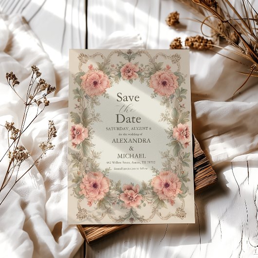 Flora Vintage Jugendstil-Hochzeit Save The Date