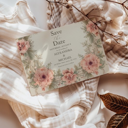 Flora Vintage Jugendstil-Hochzeit Save The Date