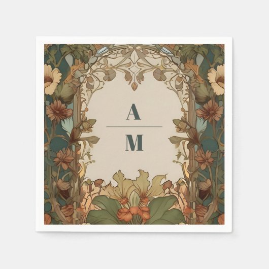 Flora Vintage Jugendstil-Hochzeit Serviette (Vorderseite)