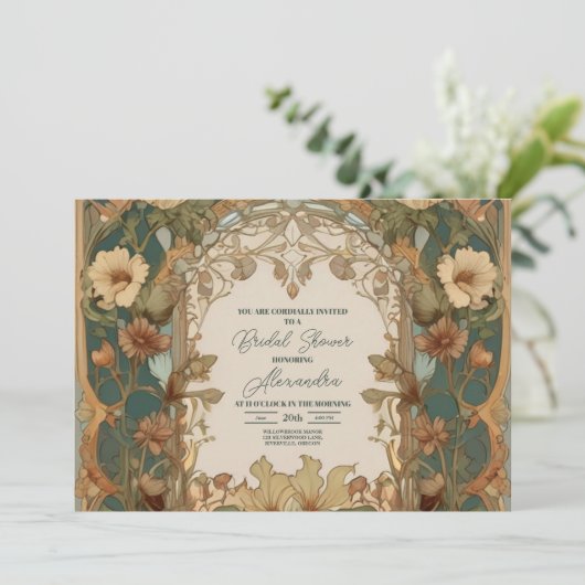 Flora Vintages Jugendstil Einladung (Stehend Vorderseite)