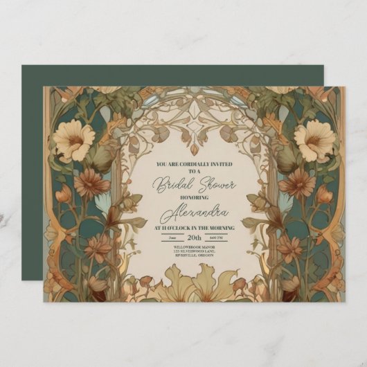 Flora Vintages Jugendstil Einladung (Vorne/Hinten)