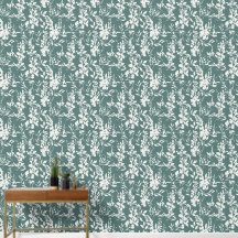 Flora wallpaper in teal and white 