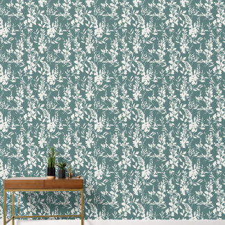 Flora wallpaper in teal and white tapete