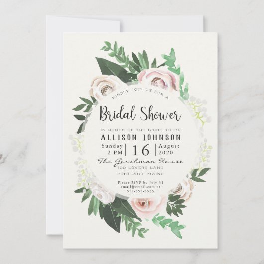 Flora-weiße, grüne Brautparty-Karte Einladung (Vorderseite)