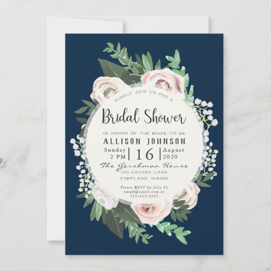 Flora-weiße, grüne Brautparty-Karte Einladung (Vorderseite)