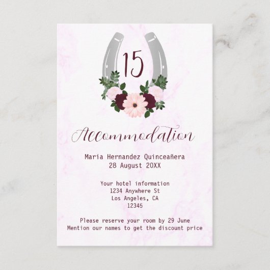 Flora Western Horseshoe Quinceanera Unterkunft Begleitkarte (Vorderseite)