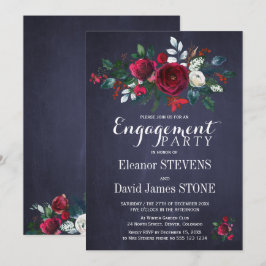 Flora Winter Navy Red Christmas Engagement Party Einladung