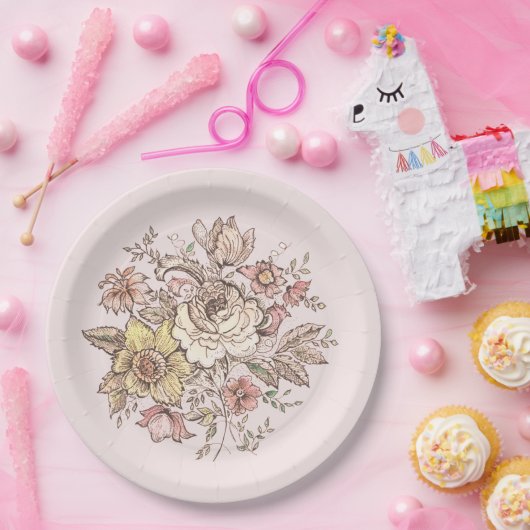 Floraison - Teller aus rosa Papier (Party)