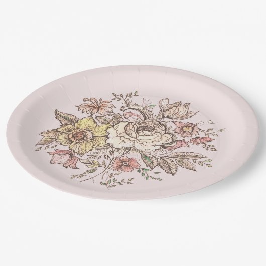 Floraison - Teller aus rosa Papier (Schrägansicht)