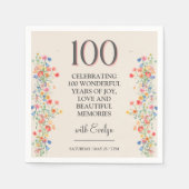 Floral 100th Birthday – Elegant Wildflowers Serviette (Vorderseite)