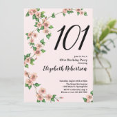 Floral 101st Birthday Invitation in Blush Pink Einladung (Stehend Vorderseite)