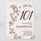 Floral 101st Birthday Invitation in Blush Pink Einladung (Vorderseite)