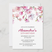Floral 12. Geburtstagseinladung Watercolor Pink Einladung (Vorderseite)