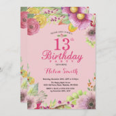 Floral 13. Geburtstag Einladung für Frauen Rosa (Vorne/Hinten)