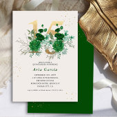 Floral 15 Emerald Green Cream und Gold Quinceanera Einladung