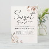 Floral 16. Geburtstagsparty Einladung (Stehend Vorderseite)