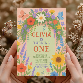 Floral 1. Geburtstag für Mädchen mit Blume Einladung