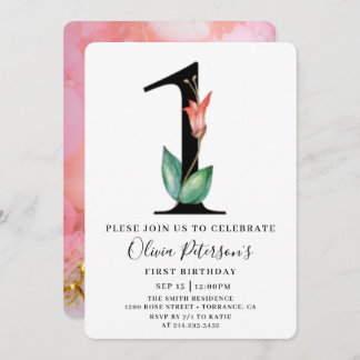 Floral 1. Geburtstag mit individueller Foto-Einlad Einladung