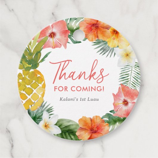 Floral 1. Luau Geburtstag Geschenkanhänger (Vorderseite)
