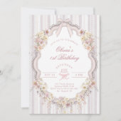 Floral 1st Birthday Bow Photo Invitation Einladung (Vorderseite)