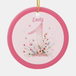 Floral 1st Birthday Custom One Fairy Princess Keramik Ornament
