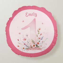 Floral 1st Birthday PHOTO Gift Daughter Girls Rundes Kissen