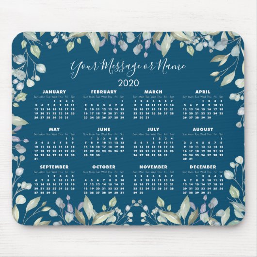 Floral 2020 Kalender Ihre Nachricht oder Ihren Nam Mousepad (Vorne)