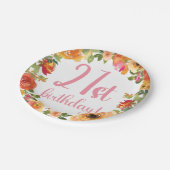 Floral 21. Geburtstagspapierplatte Pappteller (Schrägansicht)