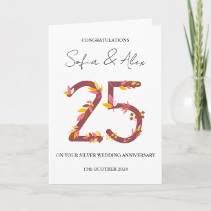 Floral 25. Hochzeitstag Gruß Karte