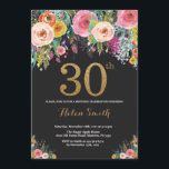 Floral 30. Geburtstag Einladung Gold Glitzer<br><div class="desc">Floral 30. Geburtstag Einladung für Frauen. Aquarell Floral Blume. Schwarz-Gold-Glitzer. Rosa,  gelb,  orange,  Lila Blume. Erwachsener Geburtstag.
Für weitere Anpassungen klicken Sie bitte auf die Schaltfläche "Anpassen" und verwenden Sie unser Designwerkzeug,  um diese Vorlage zu ändern.</div>