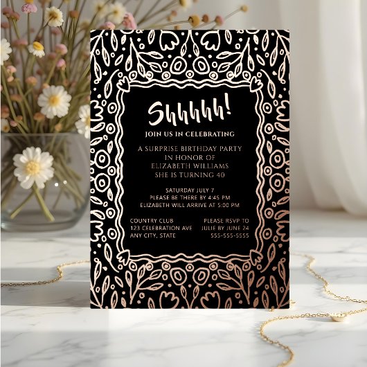 Floral 40. Custom Foto Überraschung Geburtstag Folieneinladung