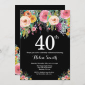 Floral 40. Geburtstag Einladung (Vorne/Hinten)