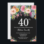 Floral 40. Geburtstag Einladung<br><div class="desc">Floral 40. Geburtstag Einladung für Frauen. Aquarell Floral Blume. Hintergrund der schwarzen Tafel. Rosa,  gelb,  orange,  Lila Blume. Erwachsener Geburtstag.
Für weitere Anpassungen klicken Sie bitte auf die Schaltfläche "Anpassen" und verwenden Sie unser Designwerkzeug,  um diese Vorlage zu ändern.</div>