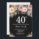 Floral 40. Geburtstag Einladung<br><div class="desc">Floral 40. Geburtstag Einladung für Frauen. Aquarell Floral Blume. Hintergrund der schwarzen Tafel. Rosa,  gelb,  orange,  Lila Blume. Erwachsener Geburtstag.
Für weitere Anpassungen klicken Sie bitte auf die Schaltfläche "Anpassen" und verwenden Sie unser Designwerkzeug,  um diese Vorlage zu ändern.</div>