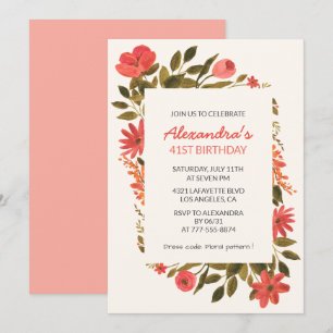 Floral 41. Geburtstag Einladungen Boho Elegant