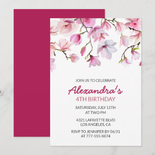 Floral 4. Geburtstagseinladung Watercolor Pink Einladung