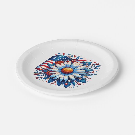 Floral 4. Juli Pappteller (Schrägansicht)