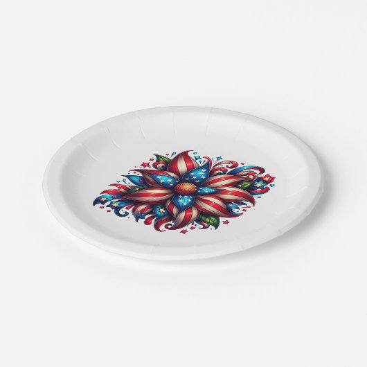 Floral 4. Juli Pappteller (Schrägansicht)