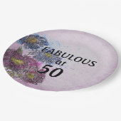 Floral 50 and Fab Birthday Party Paper Plates Pappteller (Schrägansicht)