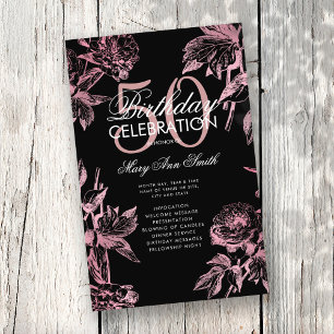 Floral 50. Geburtstag Programm Rose Gold Black Men Flyer