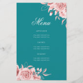 Floral 50. Geburtstag Rose Gold Aquamarines Menü (Hinten)