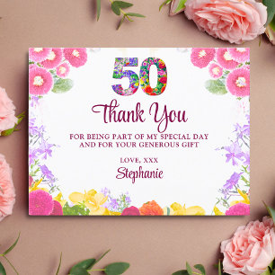 Floral 50. Geburtstag vielen Dank Karte 50 Blume c